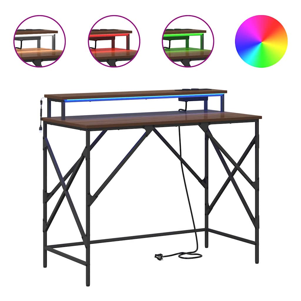 Bureau met plank Bruin Eiken 100 x 50 x 86,5 cm Bewerkt hout is nu te koop bij PeponiXL, paradijselijk wonen!