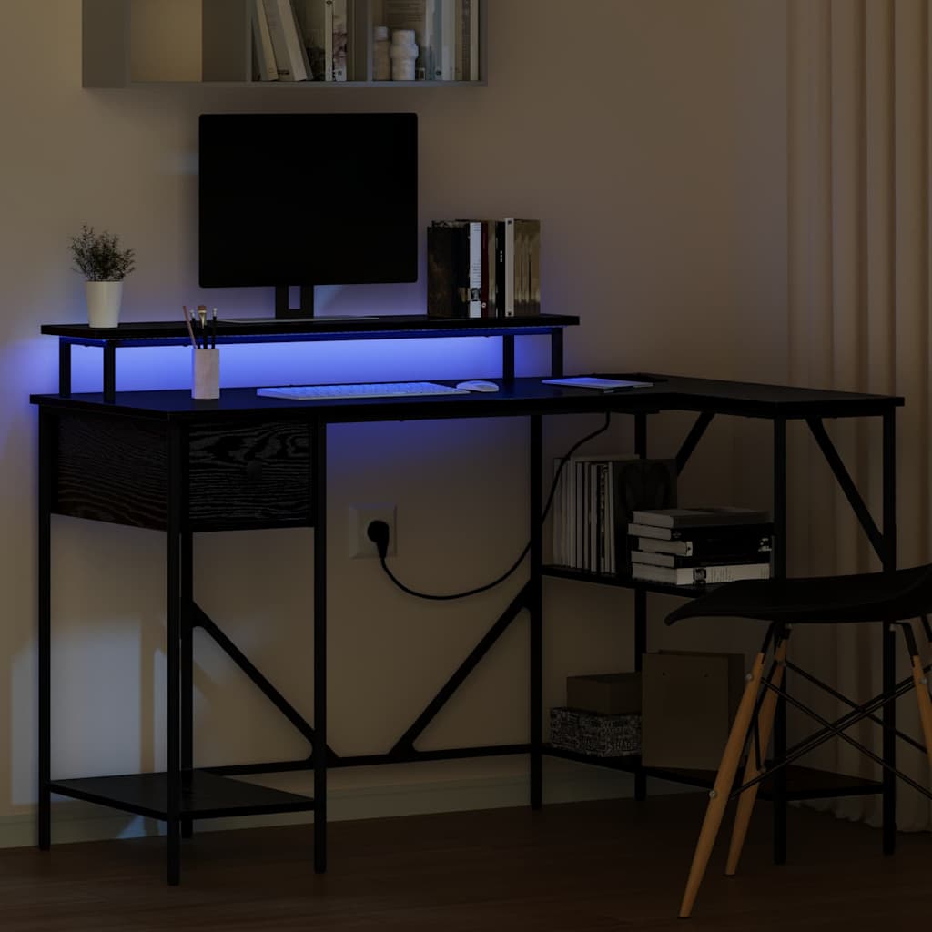 Bureau met lade Zwart Eiken 120 x 79 x 86,5 cm Bewerkt hout is nu te koop bij PeponiXL, paradijselijk wonen!