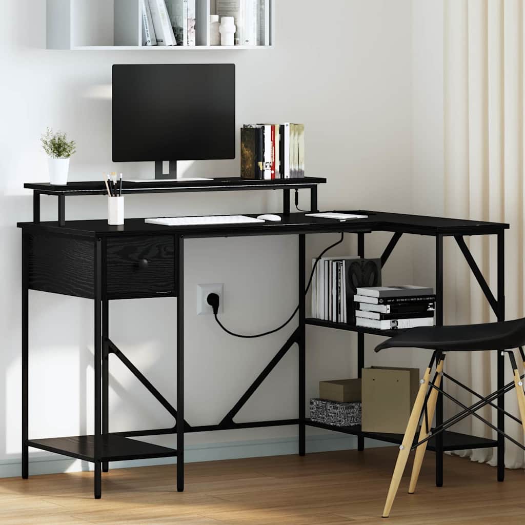 Bureau met lade Zwart Eiken 120 x 79 x 86,5 cm Bewerkt hout is nu te koop bij PeponiXL, paradijselijk wonen!