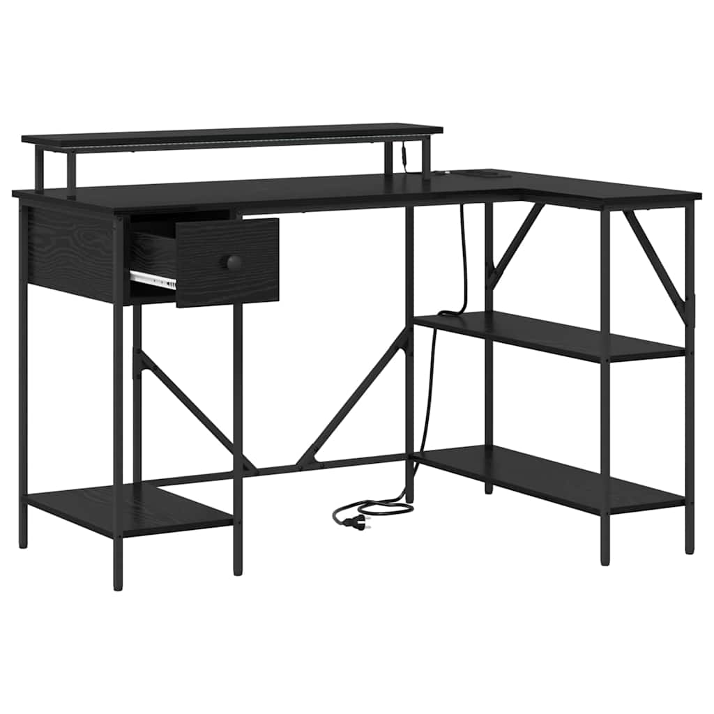 Bureau met lade Zwart Eiken 120 x 79 x 86,5 cm Bewerkt hout is nu te koop bij PeponiXL, paradijselijk wonen!