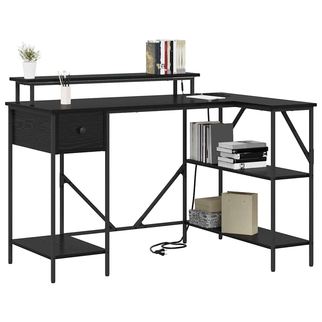 Bureau met lade Zwart Eiken 120 x 79 x 86,5 cm Bewerkt hout is nu te koop bij PeponiXL, paradijselijk wonen!