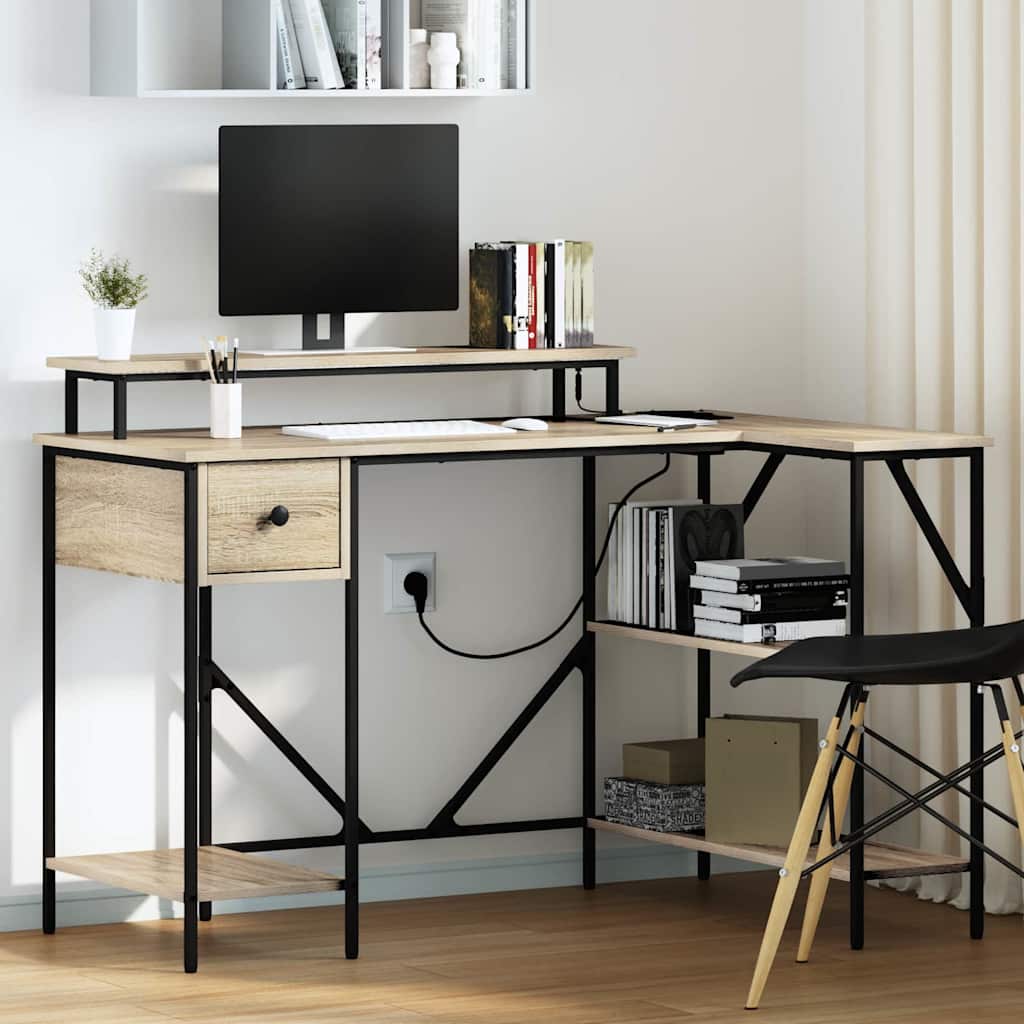Bureau met lade Sonoma Eiken 120 x 79 x 86,5 cm Bewerkt hout is nu te koop bij PeponiXL, paradijselijk wonen!