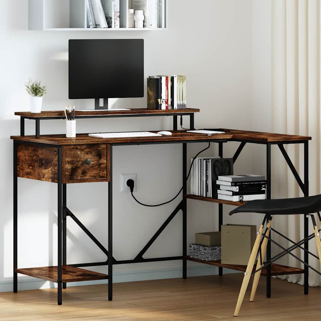 Bureau met lade Gerookt eiken 120 x 79 x 86,5 cm Bewerkt hout is nu te koop bij PeponiXL, paradijselijk wonen!