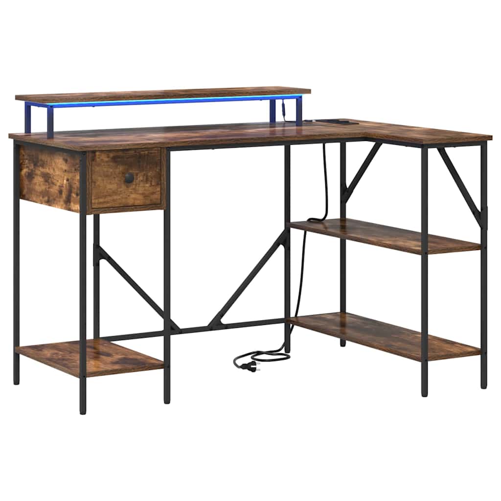 Bureau met lade Gerookt eiken 120 x 79 x 86,5 cm Bewerkt hout is nu te koop bij PeponiXL, paradijselijk wonen!