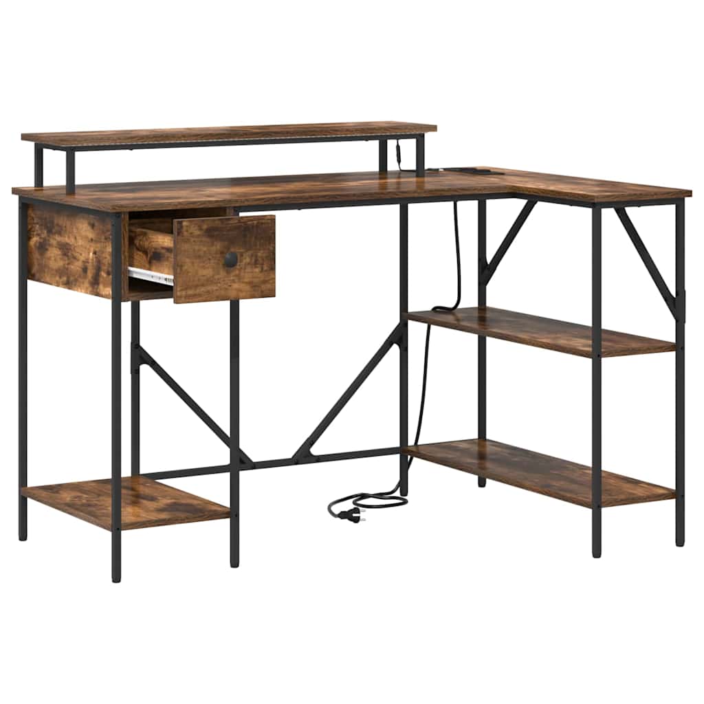 Bureau met lade Gerookt eiken 120 x 79 x 86,5 cm Bewerkt hout is nu te koop bij PeponiXL, paradijselijk wonen!