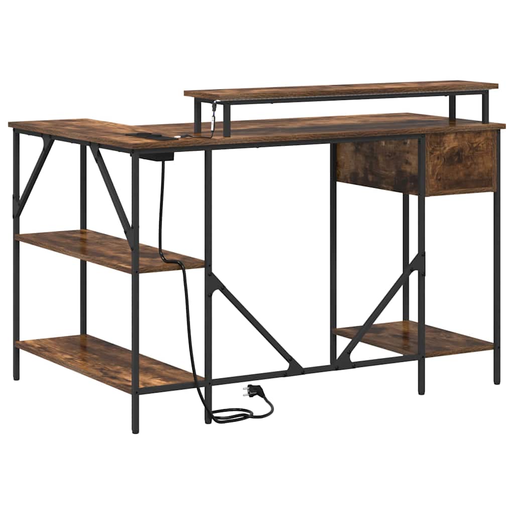 Bureau met lade Gerookt eiken 120 x 79 x 86,5 cm Bewerkt hout is nu te koop bij PeponiXL, paradijselijk wonen!