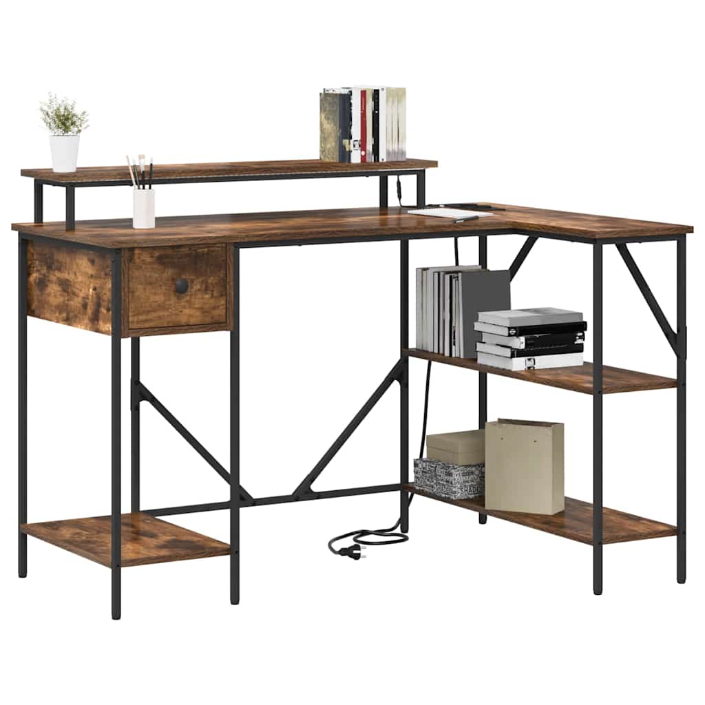 Bureau met lade Gerookt eiken 120 x 79 x 86,5 cm Bewerkt hout is nu te koop bij PeponiXL, paradijselijk wonen!