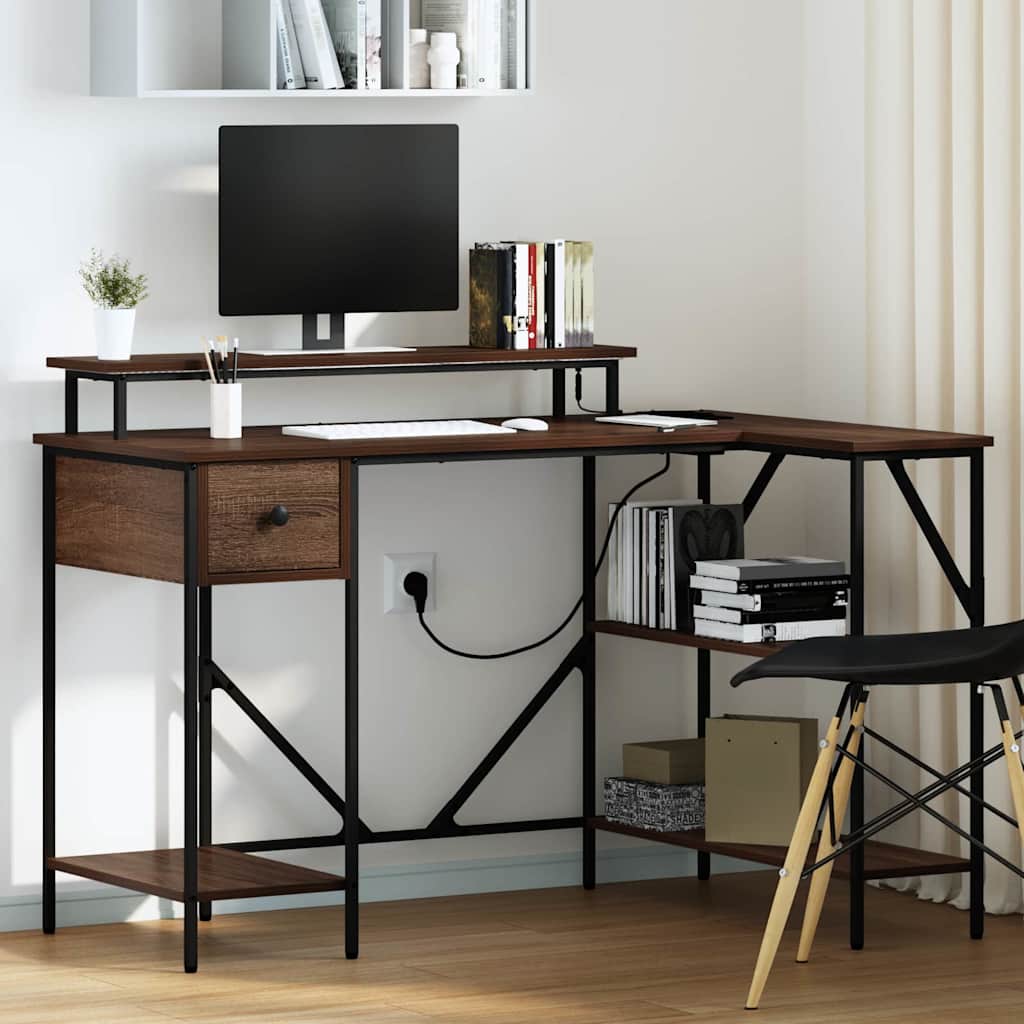 Bureau met lade Bruin Eiken 120 x 79 x 86,5 cm Bewerkt hout is nu te koop bij PeponiXL, paradijselijk wonen!