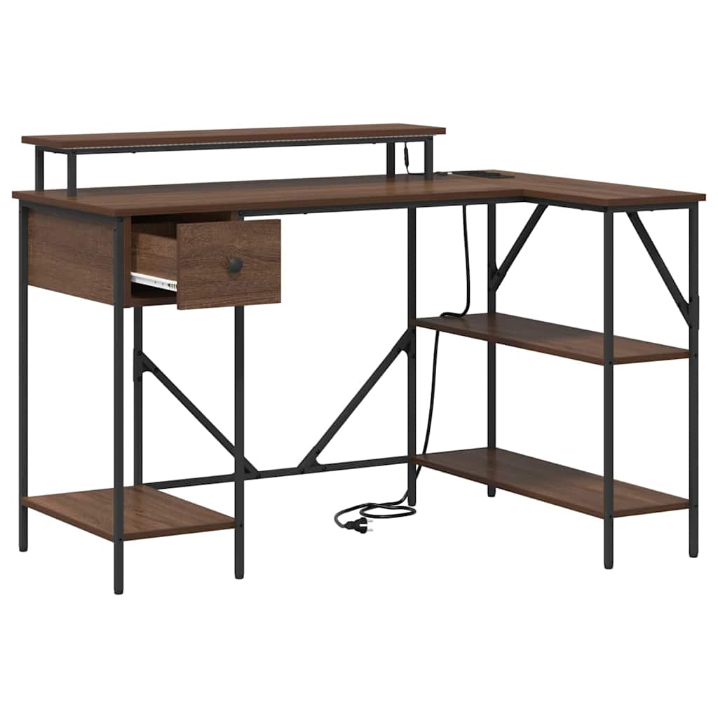 Bureau met lade Bruin Eiken 120 x 79 x 86,5 cm Bewerkt hout is nu te koop bij PeponiXL, paradijselijk wonen!