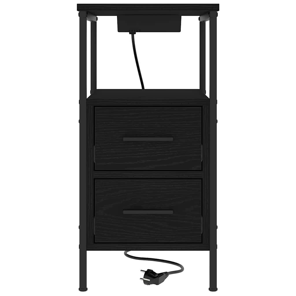 Nachtkastje met lade Zwart Eiken 30 x 48 x 61 cm Bewerkt hout is nu te koop bij PeponiXL, paradijselijk wonen!