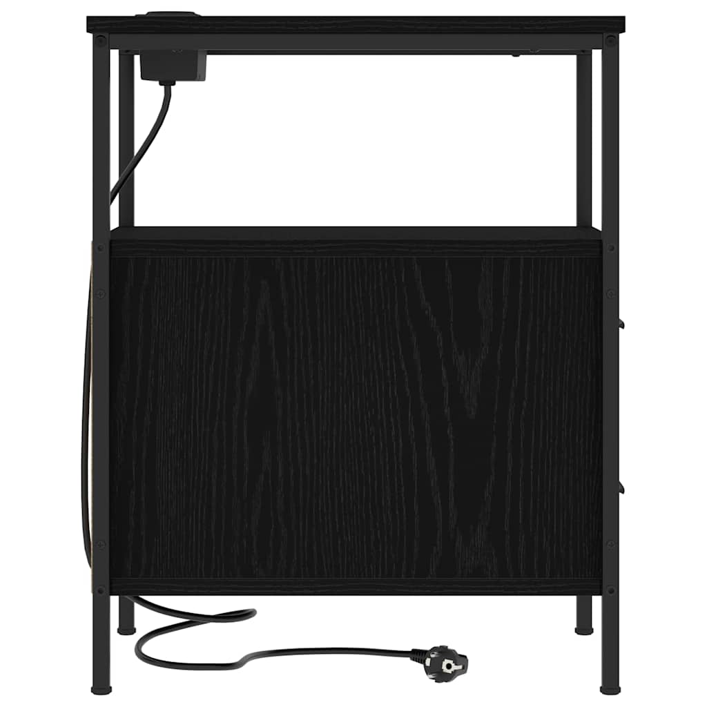 Nachtkastje met lade Zwart Eiken 30 x 48 x 61 cm Bewerkt hout is nu te koop bij PeponiXL, paradijselijk wonen!