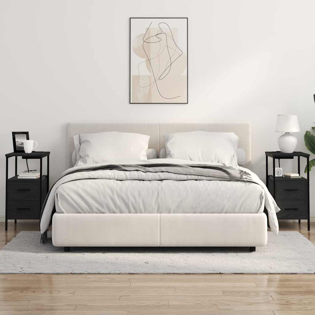 Nachtkastje 2 pcs Zwart Eiken 30 x 48 x 61 cm Bewerkt hout is nu te koop bij PeponiXL, paradijselijk wonen!