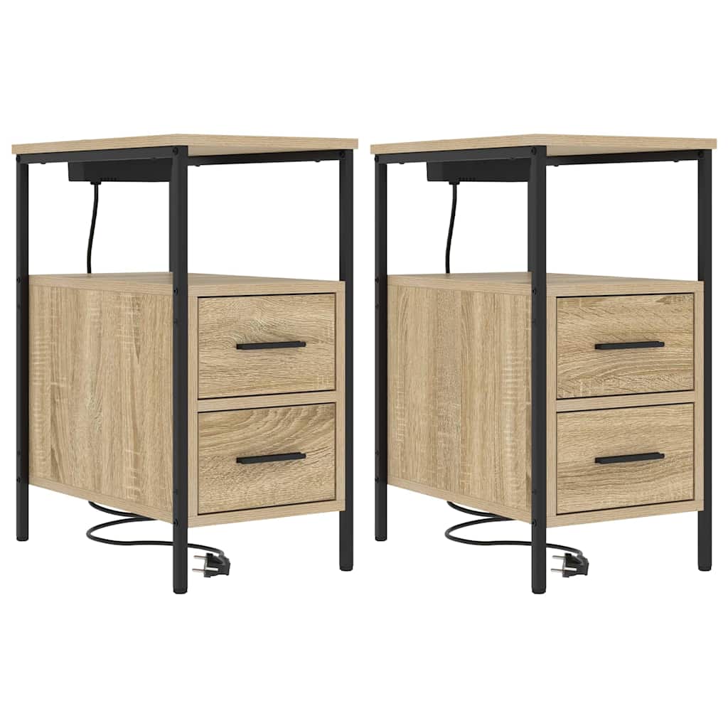 Nachtkastje 2 pcs Sonoma Eiken 30 x 48 x 61 cm Bewerkt hout is nu te koop bij PeponiXL, paradijselijk wonen!
