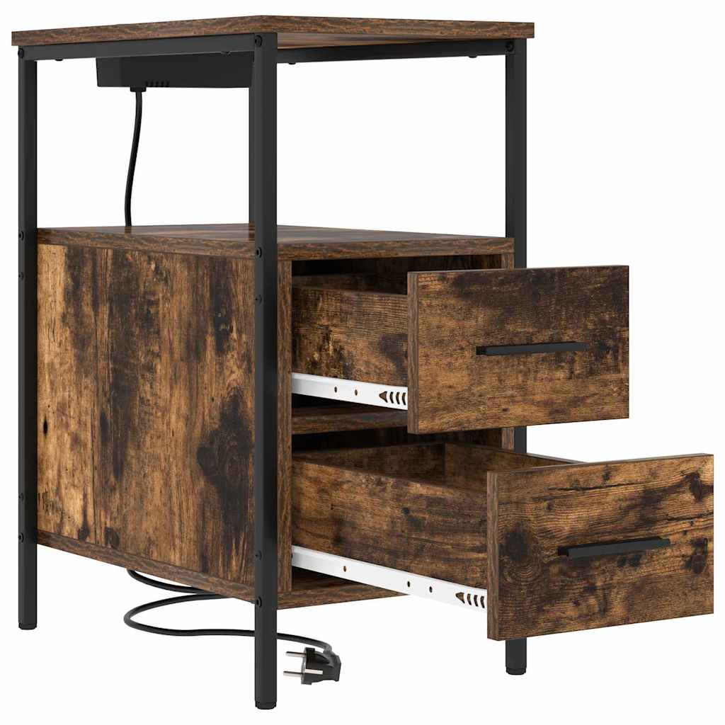 Nachtkastje 2 pcs Gerookt eiken 30 x 48 x 61 cm Bewerkt hout is nu te koop bij PeponiXL, paradijselijk wonen!