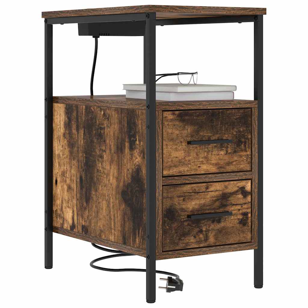 Nachtkastje 2 pcs Gerookt eiken 30 x 48 x 61 cm Bewerkt hout is nu te koop bij PeponiXL, paradijselijk wonen!