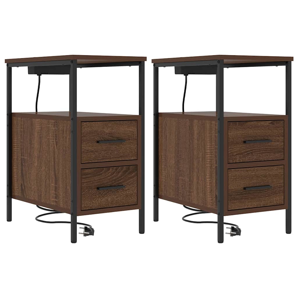 Nachtkastje 2 pcs Bruin Eiken 30 x 48 x 61 cm Bewerkt hout is nu te koop bij PeponiXL, paradijselijk wonen!
