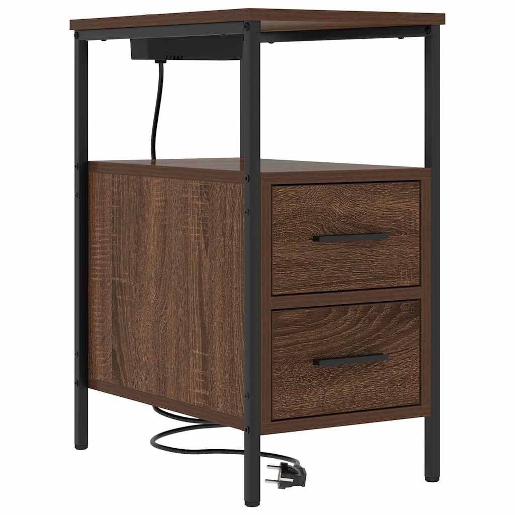 Nachtkastje 2 pcs Bruin Eiken 30 x 48 x 61 cm Bewerkt hout is nu te koop bij PeponiXL, paradijselijk wonen!