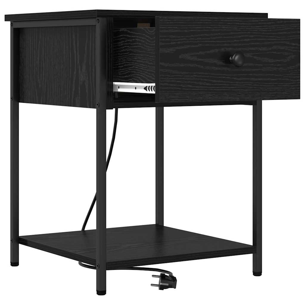 Nachtkastje met lade Zwart Eiken 42 x 41 x 56 cm Bewerkt hout is nu te koop bij PeponiXL, paradijselijk wonen!