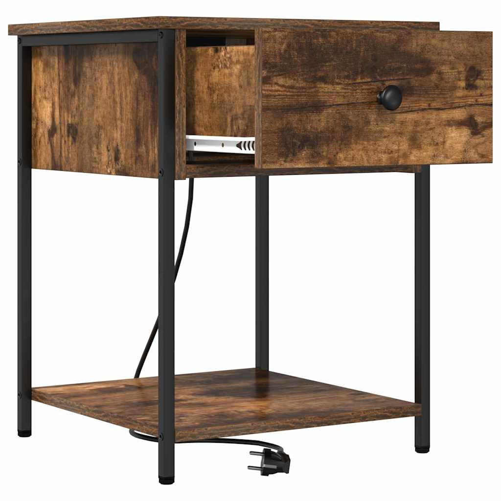 Nachtkastje 2 pcs Gerookt eiken 42 x 41 x 56 cm Bewerkt hout is nu te koop bij PeponiXL, paradijselijk wonen!