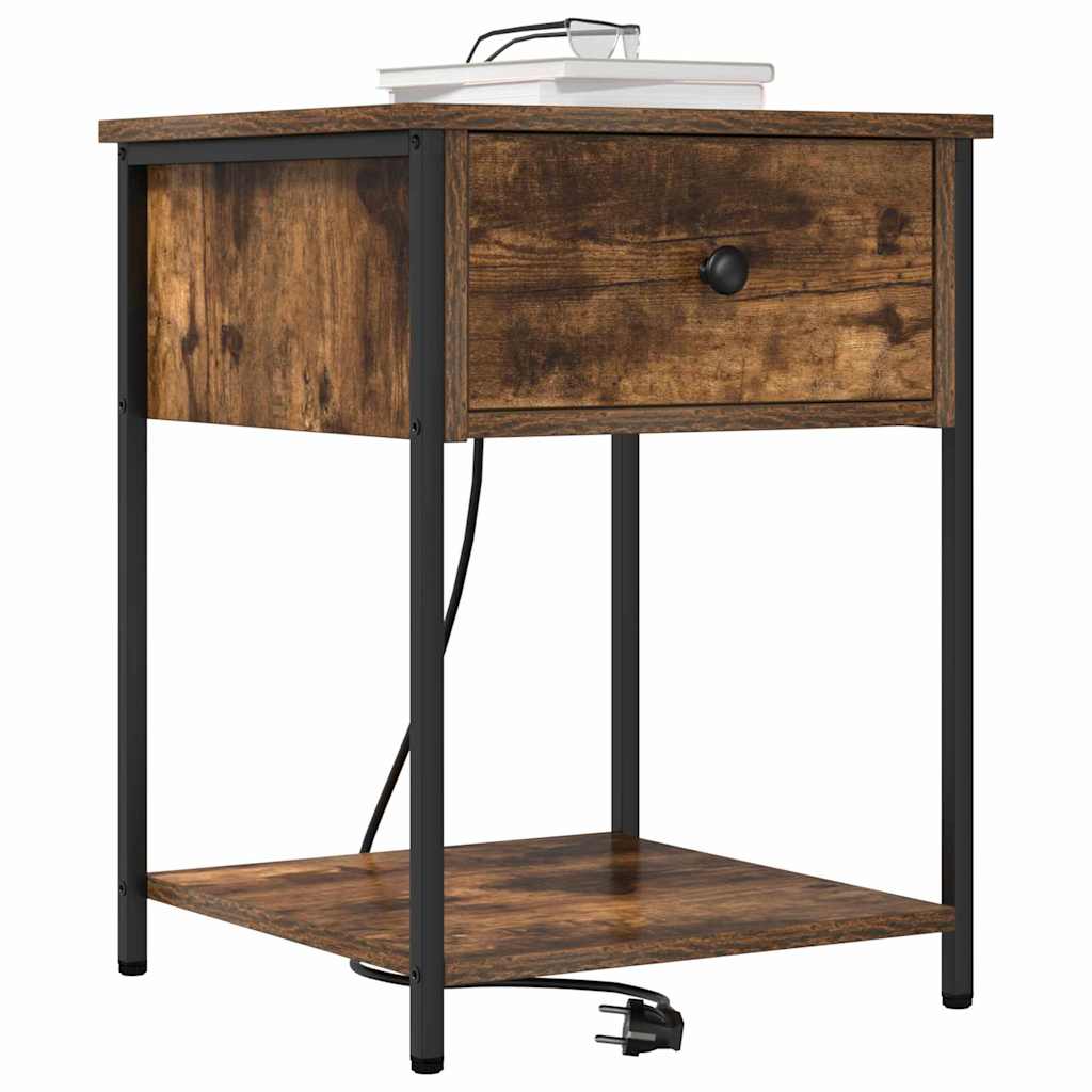 Nachtkastje 2 pcs Gerookt eiken 42 x 41 x 56 cm Bewerkt hout is nu te koop bij PeponiXL, paradijselijk wonen!