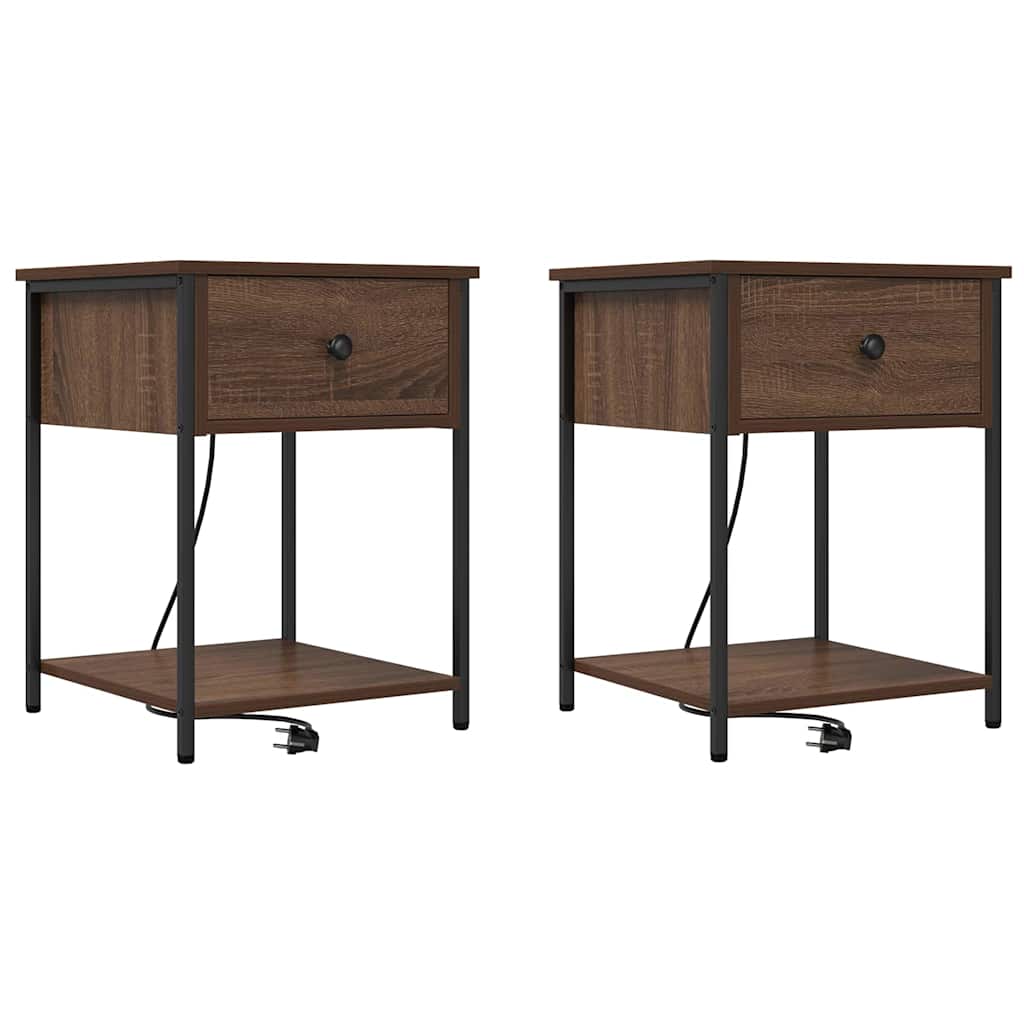 Nachtkastje 2 pcs Bruin Eiken 42 x 41 x 56 cm Bewerkt hout is nu te koop bij PeponiXL, paradijselijk wonen!