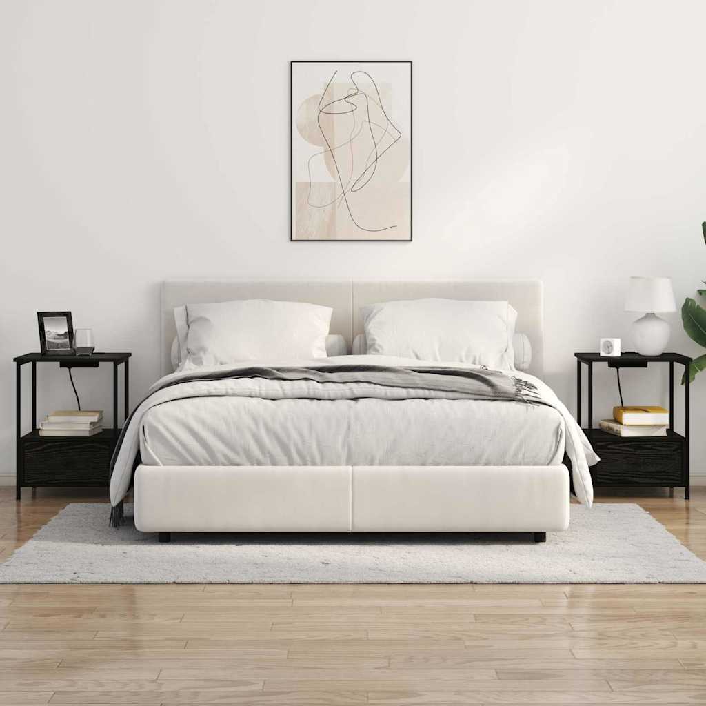 Nachtkastje met lade Zwart Eiken 42 x 41 x 56 cm Bewerkt hout is nu te koop bij PeponiXL, paradijselijk wonen!