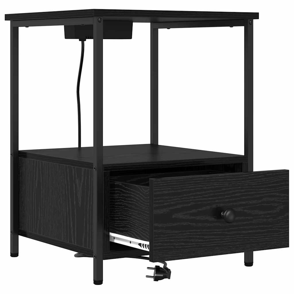 Nachtkastje 2 pcs Zwart Eiken 42 x 41 x 56 cm Bewerkt hout is nu te koop bij PeponiXL, paradijselijk wonen!