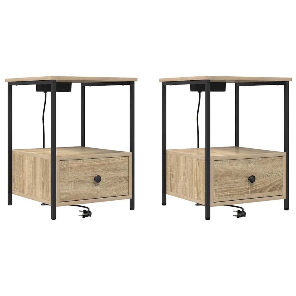 Nachtkastje 2 pcs Sonoma Eiken 42 x 41 x 56 cm Bewerkt hout is nu te koop bij PeponiXL, paradijselijk wonen!