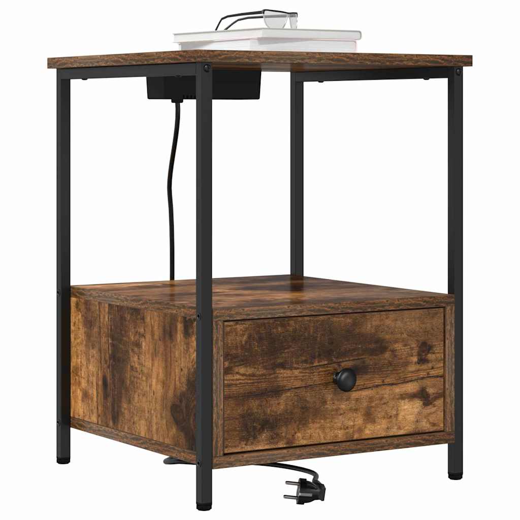 Nachtkastje met lade Gerookt eiken 42 x 41 x 56 cm Bewerkt hout is nu te koop bij PeponiXL, paradijselijk wonen!