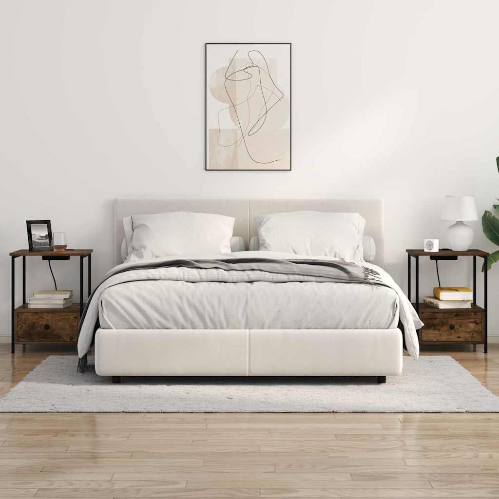 Nachtkastje 2 pcs Gerookt eiken 42 x 41 x 56 cm Bewerkt hout is nu te koop bij PeponiXL, paradijselijk wonen!