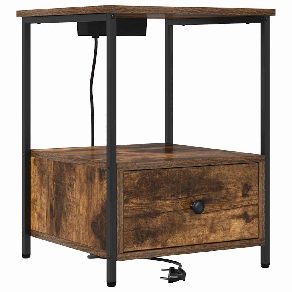 Nachtkastje 2 pcs Gerookt eiken 42 x 41 x 56 cm Bewerkt hout is nu te koop bij PeponiXL, paradijselijk wonen!