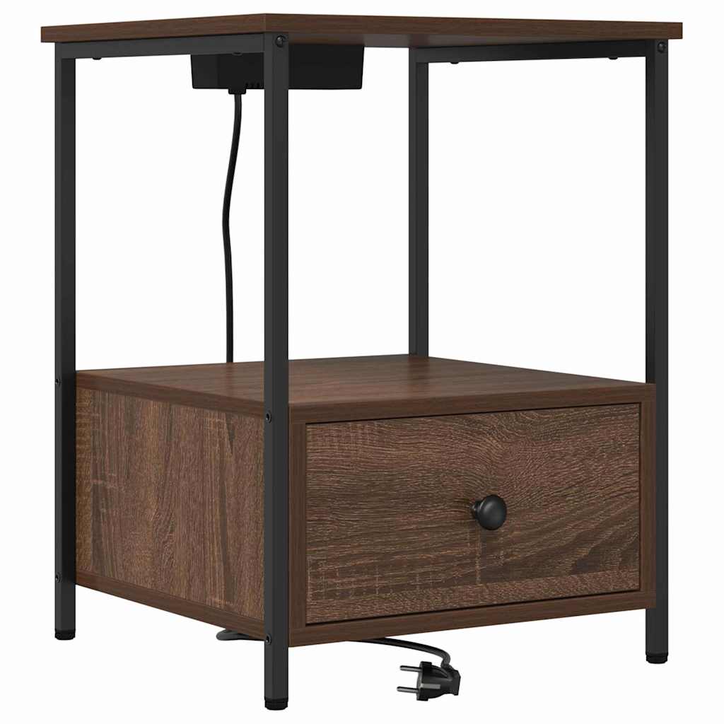 Nachtkastje met lade Bruin Eiken 42 x 41 x 56 cm Bewerkt hout is nu te koop bij PeponiXL, paradijselijk wonen!