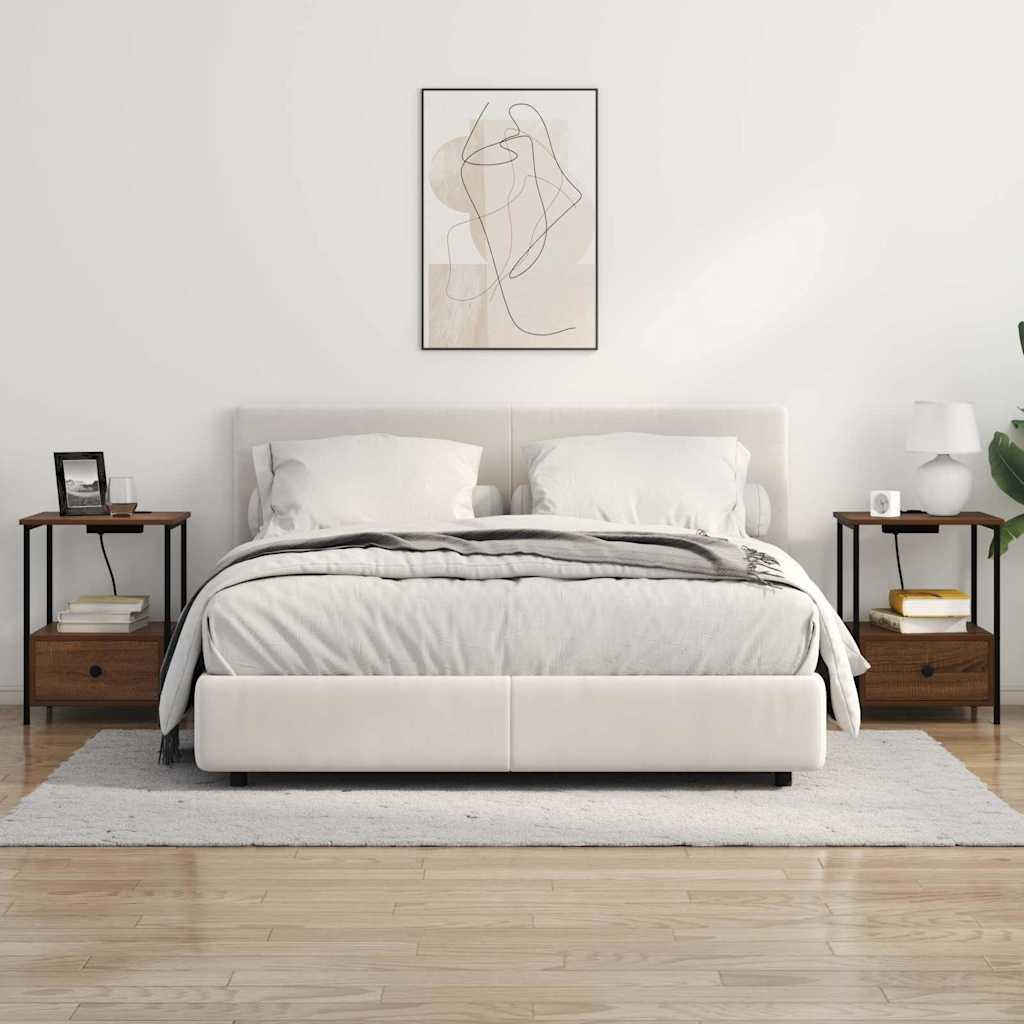 Nachtkastje 2 pcs Bruin Eiken 42 x 41 x 56 cm Bewerkt hout is nu te koop bij PeponiXL, paradijselijk wonen!