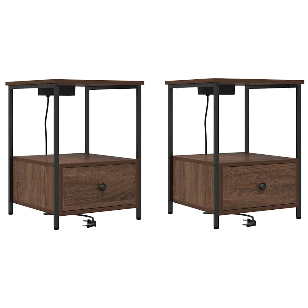 Nachtkastje 2 pcs Bruin Eiken 42 x 41 x 56 cm Bewerkt hout is nu te koop bij PeponiXL, paradijselijk wonen!