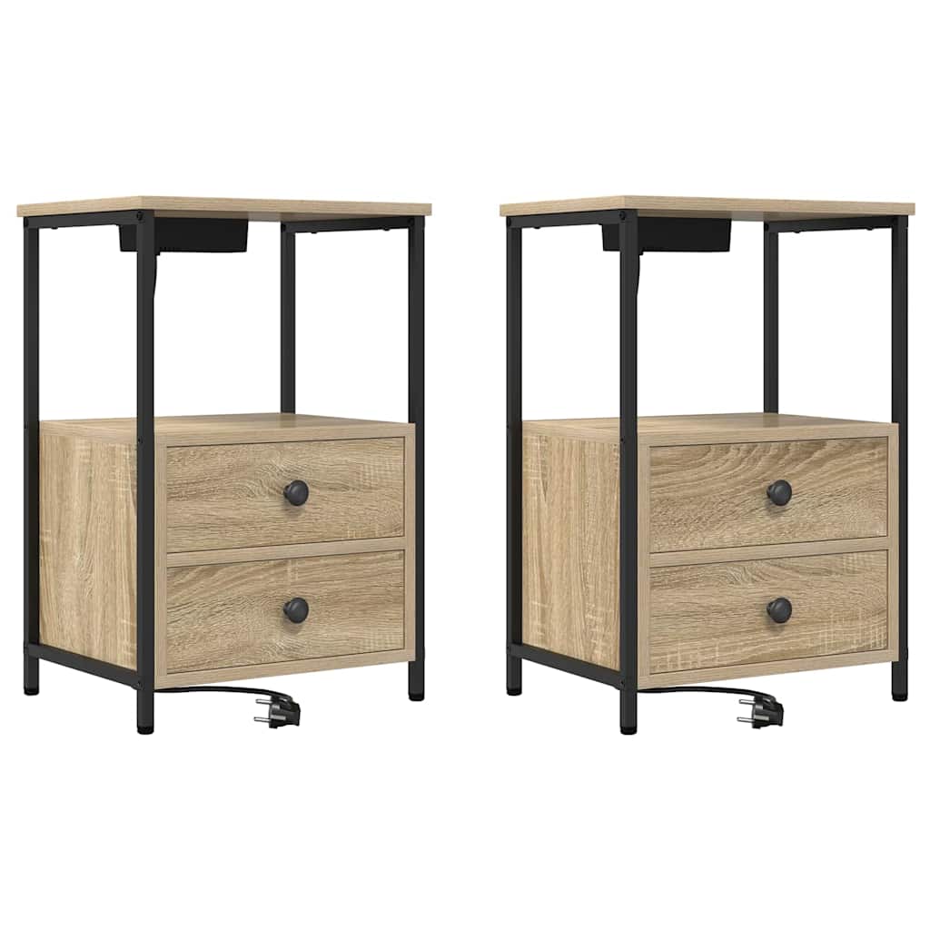 Nachtkastje 2 pcs Sonoma Eiken 40 x 31 x 60 cm Bewerkt hout is nu te koop bij PeponiXL, paradijselijk wonen!