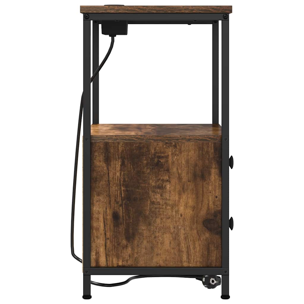 Nachtkastje met lade Gerookt eiken 40 x 31 x 60 cm Bewerkt hout is nu te koop bij PeponiXL, paradijselijk wonen!