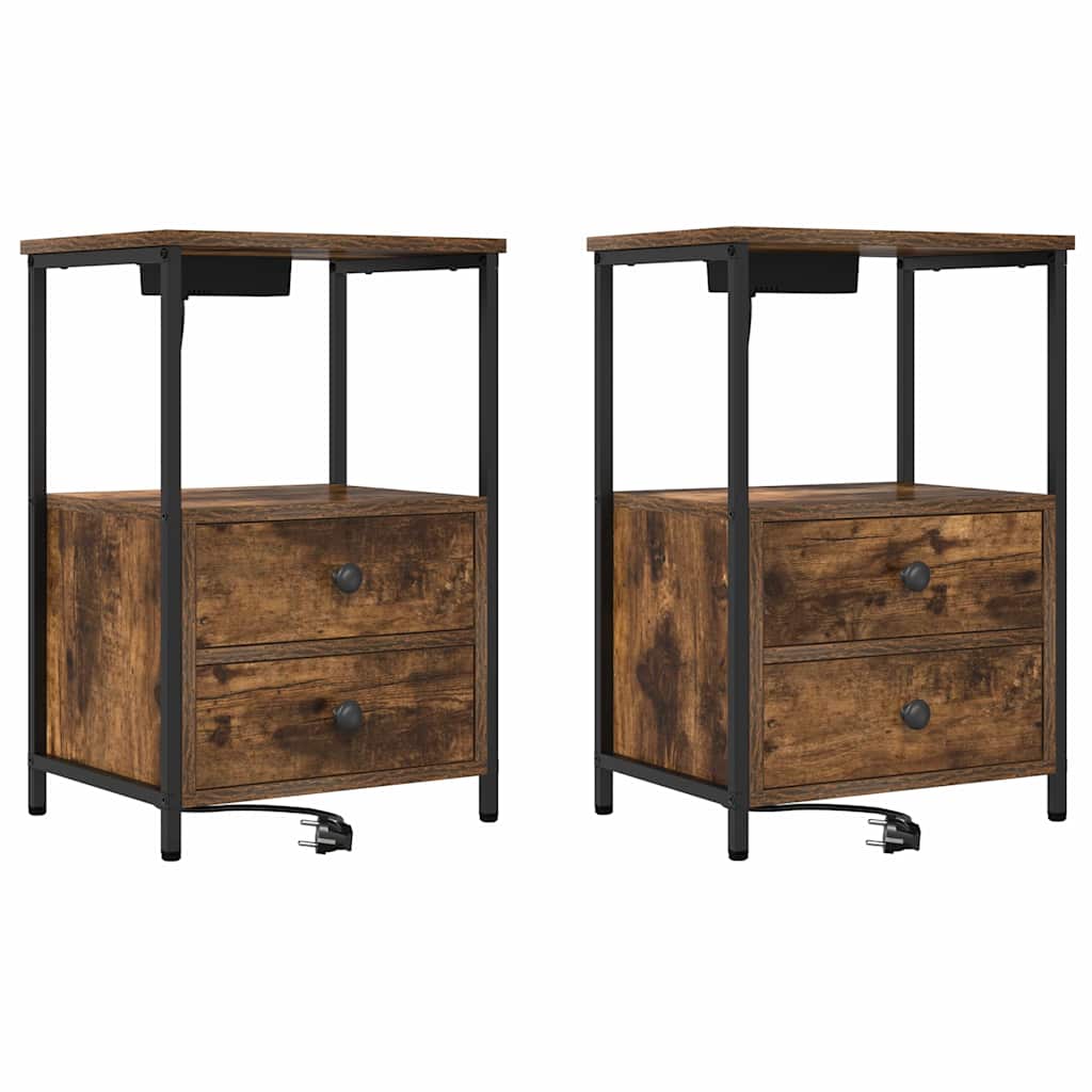 Nachtkastje 2 pcs Gerookt eiken 40 x 31 x 60 cm Bewerkt hout is nu te koop bij PeponiXL, paradijselijk wonen!
