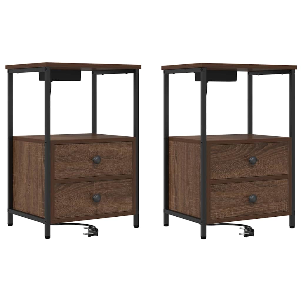 Nachtkastje 2 pcs Bruin Eiken 40 x 31 x 60 cm Bewerkt hout is nu te koop bij PeponiXL, paradijselijk wonen!