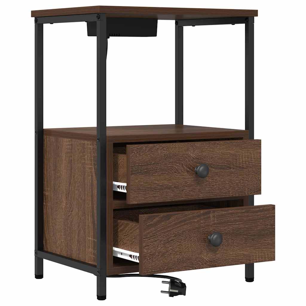 Nachtkastje 2 pcs Bruin Eiken 40 x 31 x 60 cm Bewerkt hout is nu te koop bij PeponiXL, paradijselijk wonen!