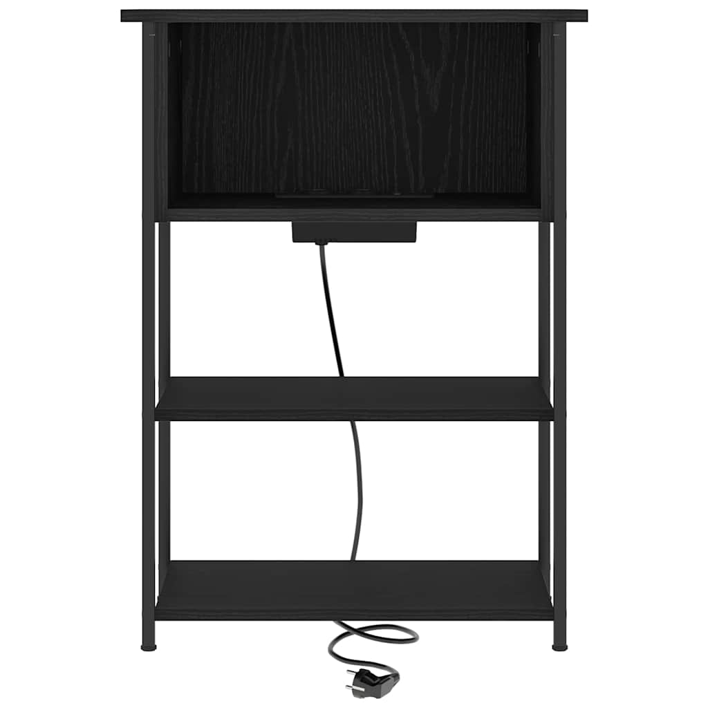 Nachtkastje Zwart Eiken 38 x 31 x 61 cm Bewerkt hout is nu te koop bij PeponiXL, paradijselijk wonen!