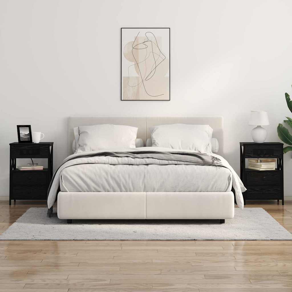 Nachtkastje met lade Zwart Eiken 40 x 31 x 60 cm Bewerkt hout is nu te koop bij PeponiXL, paradijselijk wonen!