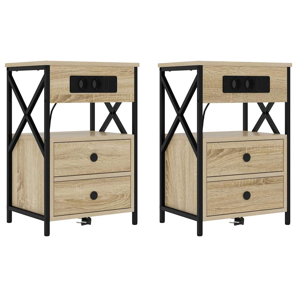Nachtkastje 2 pcs Sonoma Eiken 40 x 31 x 60 cm Bewerkt hout is nu te koop bij PeponiXL, paradijselijk wonen!