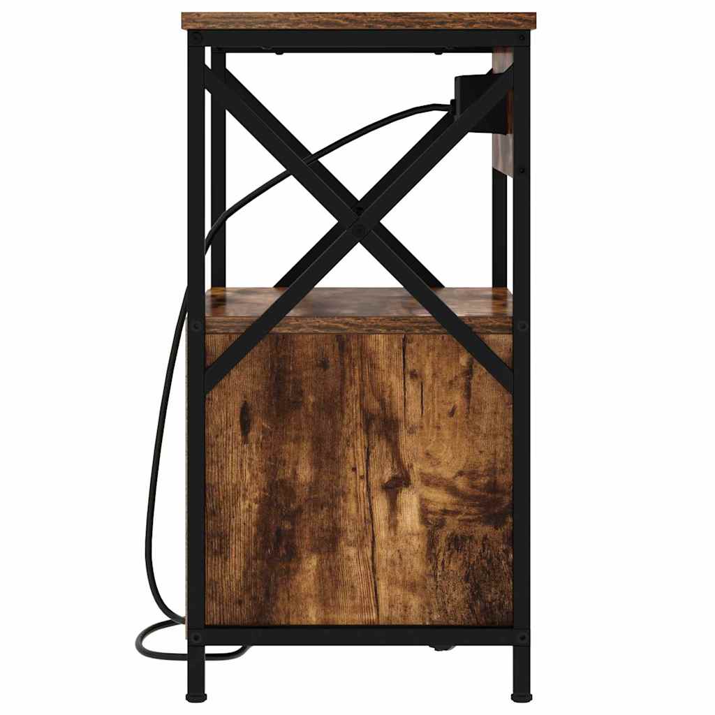 Nachtkastje met lade Gerookt eiken 40 x 31 x 60 cm Bewerkt hout is nu te koop bij PeponiXL, paradijselijk wonen!