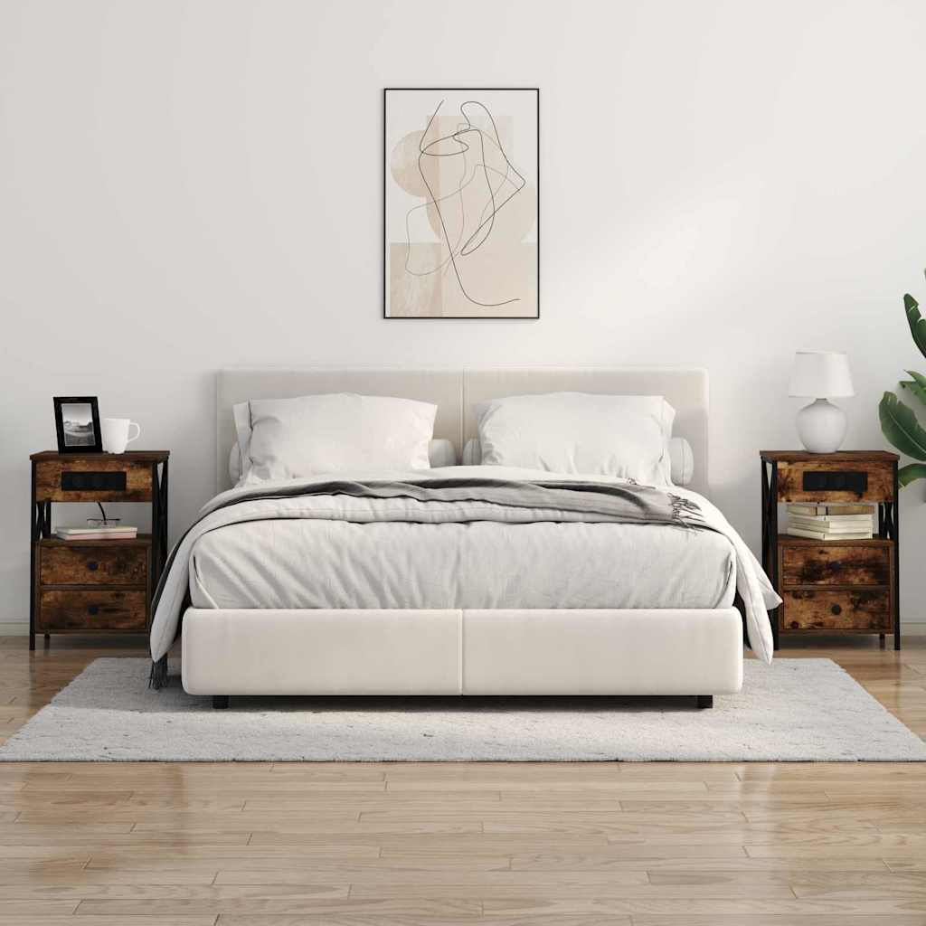 Nachtkastje 2 pcs Gerookt eiken 40 x 31 x 60 cm Bewerkt hout is nu te koop bij PeponiXL, paradijselijk wonen!