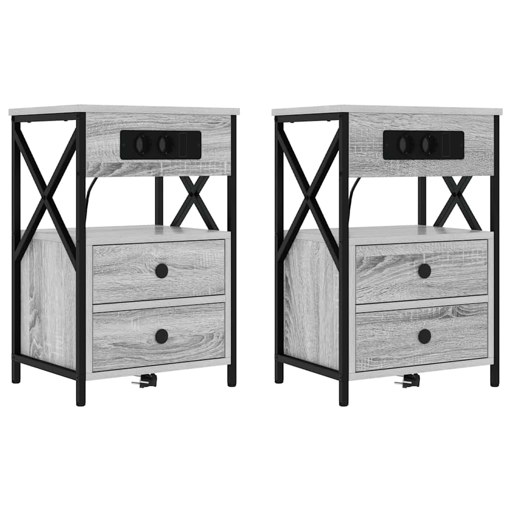 Nachtkastje 2 pcs Grijs Sonoma 40 x 31 x 60 cm Bewerkt hout is nu te koop bij PeponiXL, paradijselijk wonen!