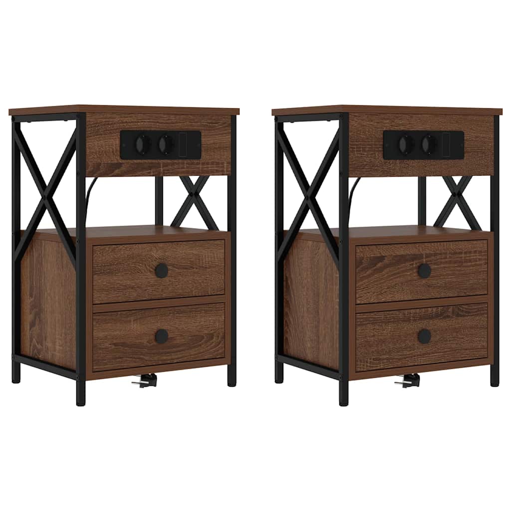 Nachtkastje 2 pcs Bruin Eiken 40 x 31 x 60 cm Bewerkt hout is nu te koop bij PeponiXL, paradijselijk wonen!
