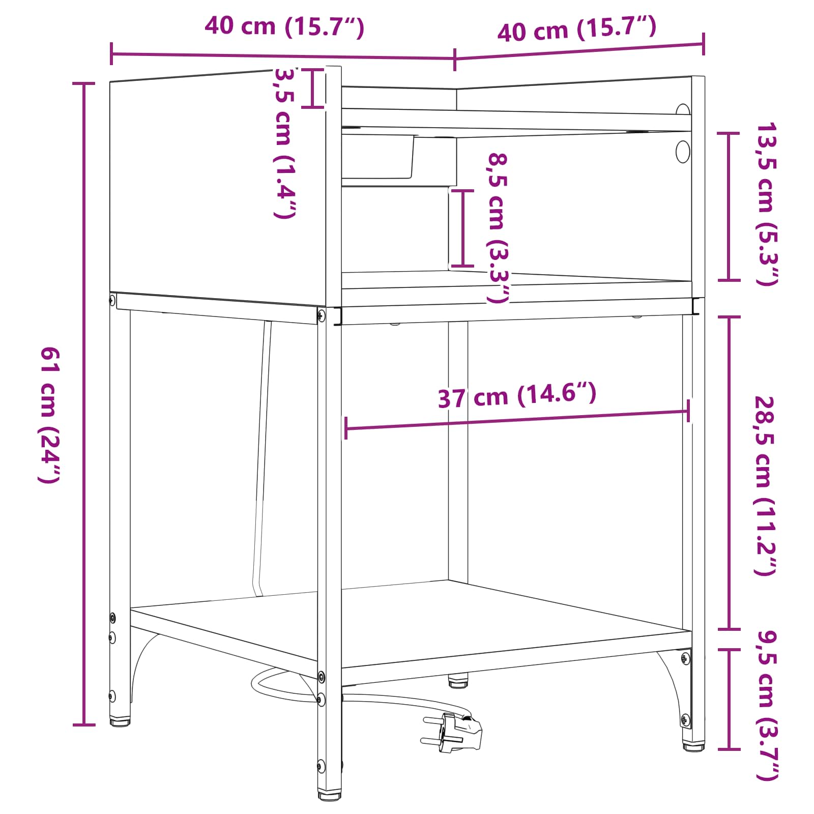 Nachtkastje 2 pcs Sonoma Eiken 40 x 40 x 61 cm Bewerkt hout is nu te koop bij PeponiXL, paradijselijk wonen!