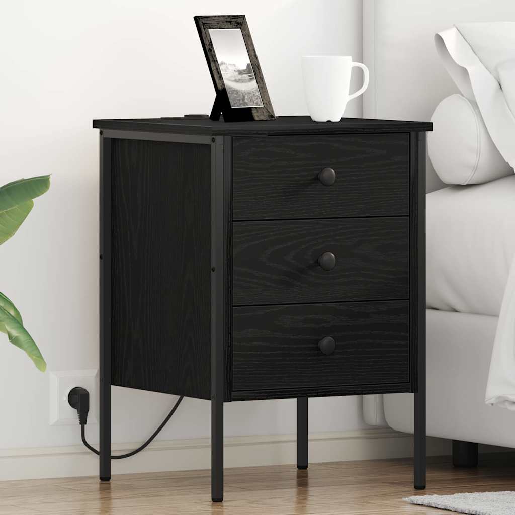 Nachtkastje 2 pcs Zwart Eiken 42 x 41 x 61 cm Bewerkt hout is nu te koop bij PeponiXL, paradijselijk wonen!