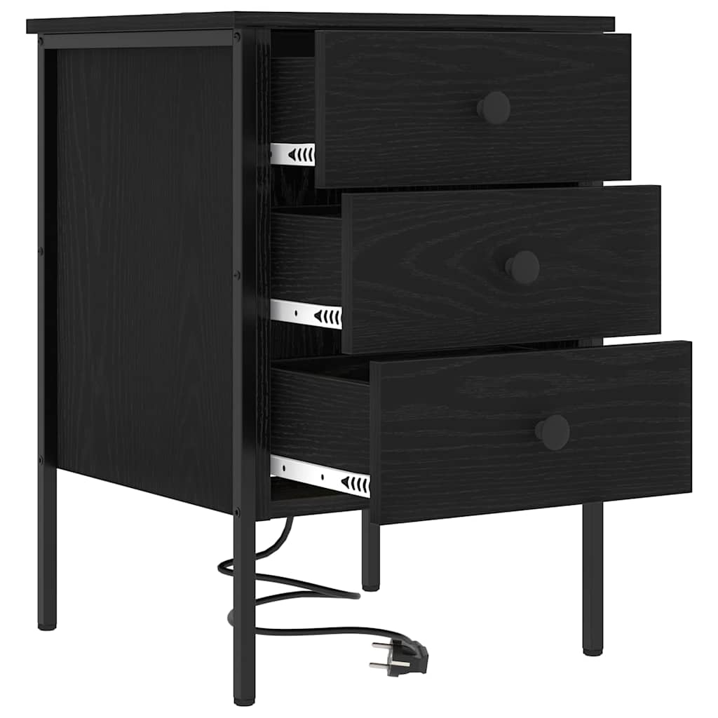 Nachtkastje 2 pcs Zwart Eiken 42 x 41 x 61 cm Bewerkt hout is nu te koop bij PeponiXL, paradijselijk wonen!