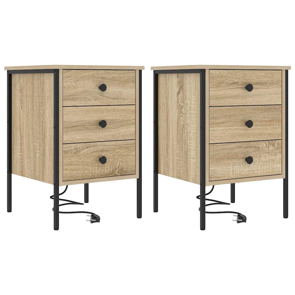 Nachtkastje 2 pcs Sonoma Eiken 42 x 41 x 61 cm Bewerkt hout is nu te koop bij PeponiXL, paradijselijk wonen!
